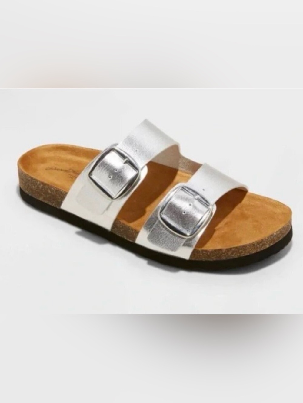 Universal Thread Silver Double Buckle Cork Footbed Sandals